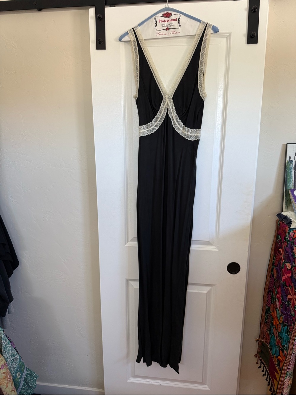 Black Midi Dress with Cream Lace Trim - Elegant V-Neck